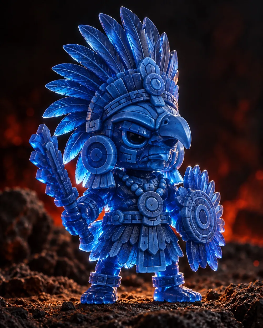 Figura de Huitzilopochtli en resina cobalto
