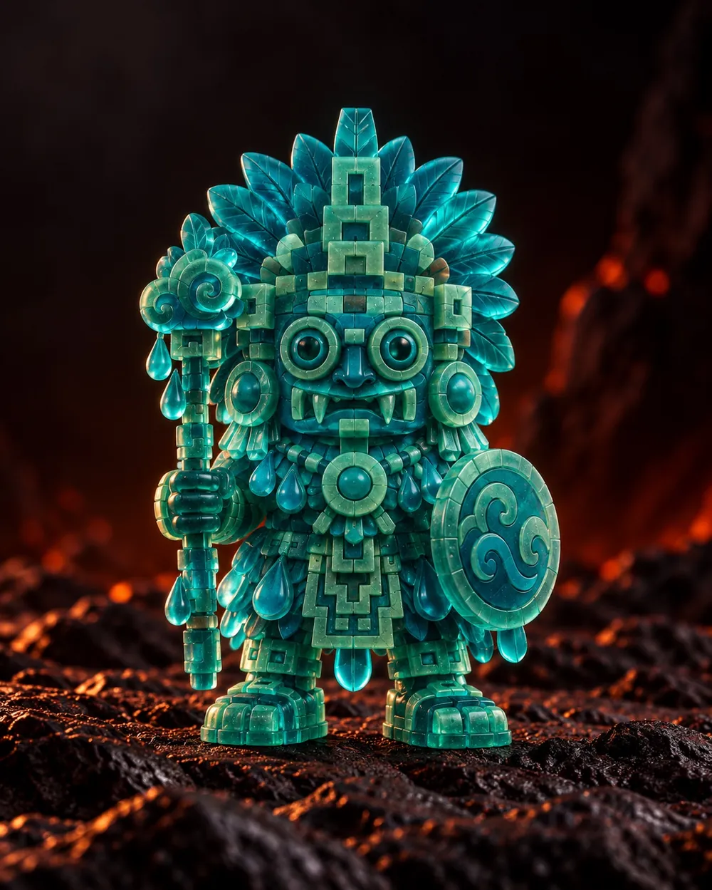 Figura de Tláloc en resina turquesa